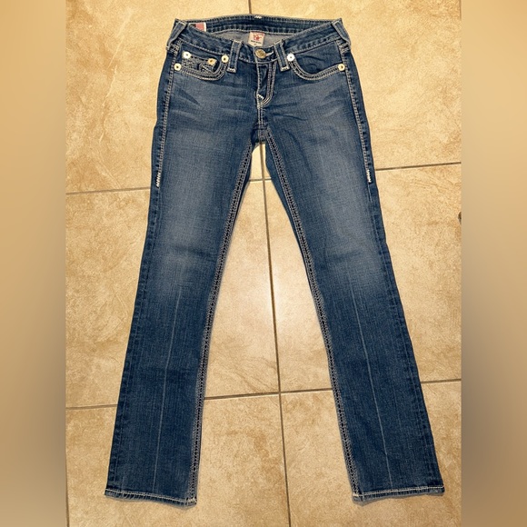 Women’s True Religion Johnny Big QT Straight Stitch Blue Jeans 27x32 Light Wash - Picture 2 of 7